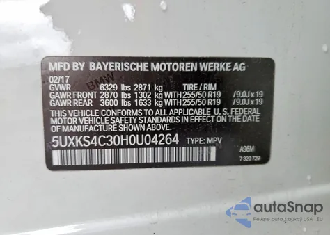 2017 BMW X5 xDrive35D z USA, uszkodzony, nr VIN 5UXKS4C30H0U04264